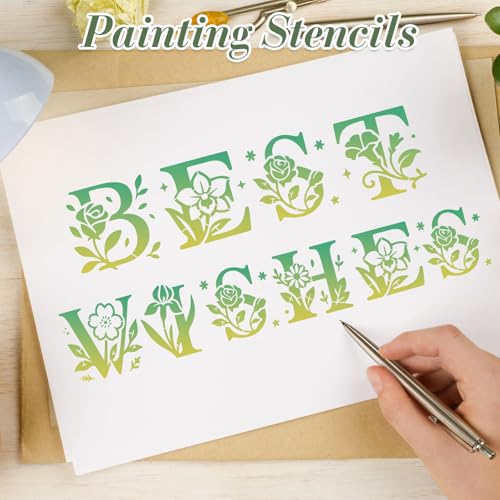 Letter Stencils for Crafts Reusable 36Pcs Number Stencils(5.1X5.1 Inch) - color: Floral Letter