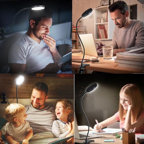 Desk Lamp, 8W 66 LED Reading Light for Bed,Eye Caring Metal Clip Lamp Black | 5 Color 10 Brightness Levels, Memory Function, Flexible Desk Lamp, USB Powered, Includes 5V/2A UL Adapter - color: Black