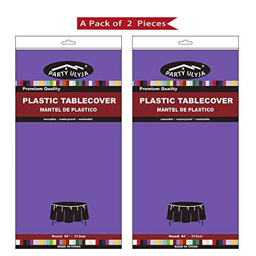 PARTY ULYJA Purple Plastic Tablecloths 2 Pack Disposable Table Covers 84 Inch Circle Bridal Shower PEVA Violet Table Cloths for BBQ Picnic Birthday Wedding Banquet Parties 6 ft Round Table Use - color: C02 Purple