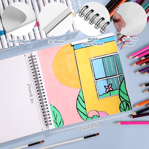 135lb/200gsm Marker Paper Pad, 8.3×8.9in Double Sided Bleedproof Sketch Pad, 30 Sheets Art Paper Spiral Sketchbook, Smooth Painting Coloring Alcohol Marker Paper for DIY, Gift | Acid-Free Smooth Paper, Bleed-Resistant, Spiral Bound with Tear Line, Lays Fl