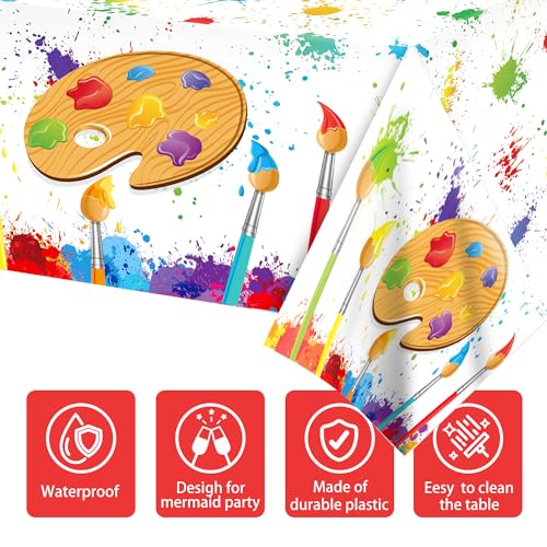 Adirasenotek 3Pcs Art Party Decorations Colorful Plastic Tablecloths for Decoration,54x87In Disposable Tablecloths for Decoration,Birthday Baby Showers Art Birthday Paint Party