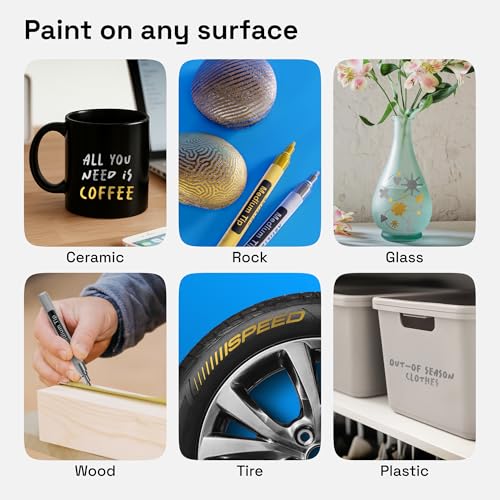 ARTISTRO 2 Gold & Silver Permanent Marker - Waterproof Markers for Tire, Fabric, Rocks, Glass, Ceramic, Wood, Paper - Oil Based Paint Pens - Medium Tip 3mm - color: Silver & Gold, style: Medium Tip