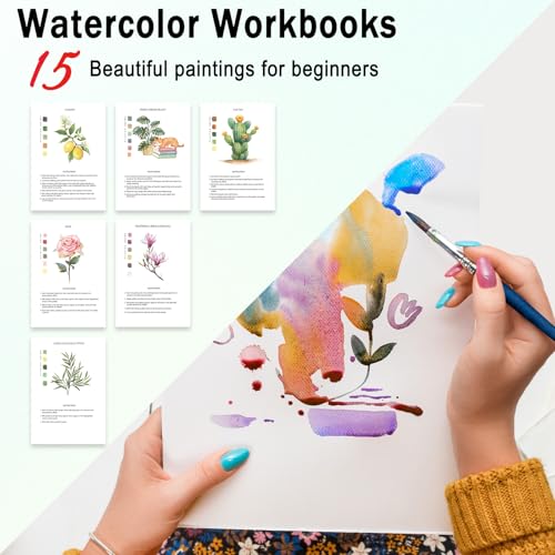 Watercolor Workbooks Plants, 15 Beautiful Paintings for Water Color Book Adult, Watercolor Coloring Book for Beginners, Watercolor Workbook for Adults Teens (Without Palette, Plants) - color: Plants, size: without palette