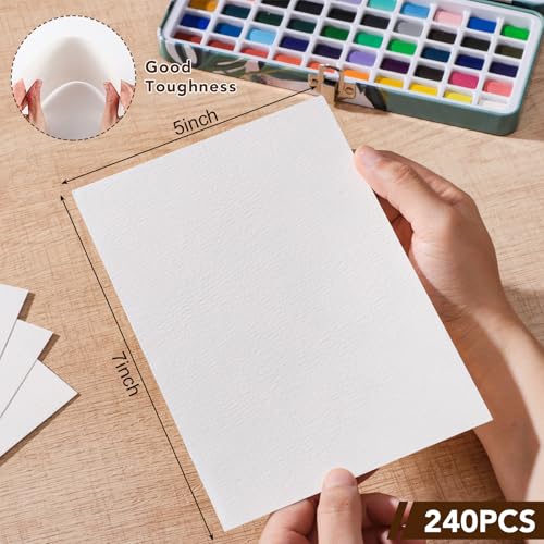 240 Sheets Watercolor Paper Bulk 5 x 7 in, 110 Lb/230 GSM, White | Cold Press Paper, Good Absorbency, Resists Pilling and Warping, Ideal for Cards, Invitations, Drawing and Beginners - size: 5x7 Inch