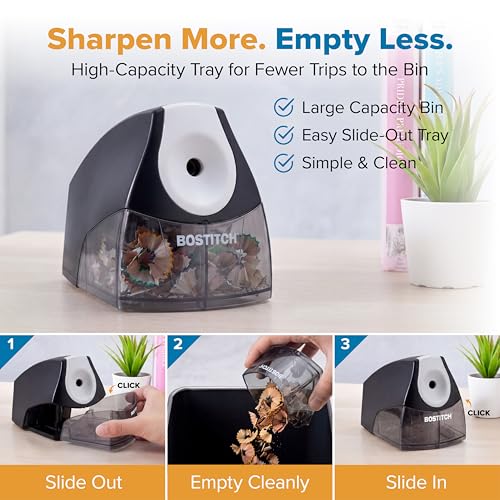 Bostitch Office Electric Pencil Sharpener for Classroom & Desk Use, Heavy-Duty Stall-Free Motor, High-Capacity Shavings Tray, Black - color: Black