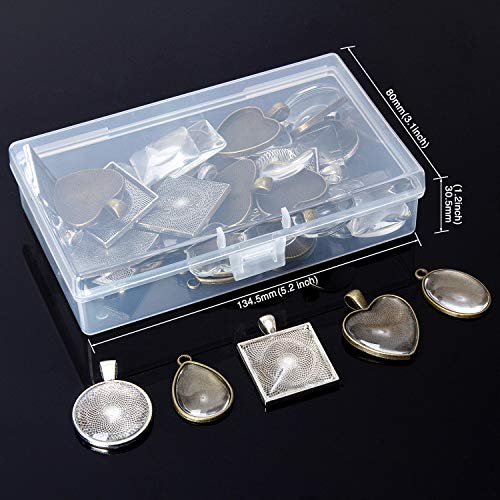 60Pcs Pendant Trays 5 Styles Resin Jewelry Making Kit with Glass Cabochons - color: 30Pcs Metal Pendant+30pcs Bright Glass Cabochon