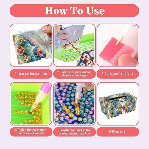 LSQFS DIY Diamond Art Wooden Tissue Box Kit,Butterfly,Perfect Handmade Gift - color: Butterfly 1