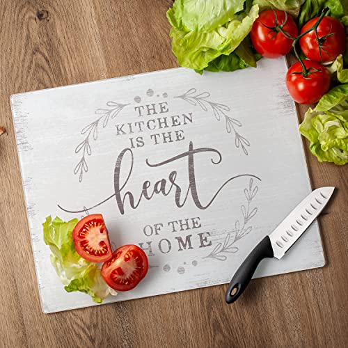 CounterArt Heart of the Home 3mm Tempered Glass Cutting Board 12" x 15" | Serving Board, Charcuterie Board - color: Heart of the Home