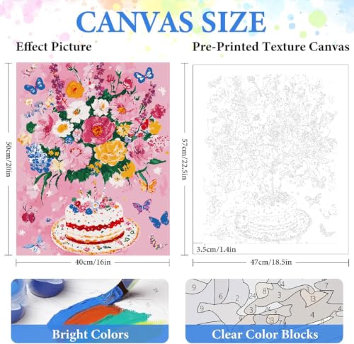 ZRIZQ Flowers Paint by Numbers Kit for Adults Beginner,Birthday,16x20 | Full set with wooden brushes,rolled canvas,rich paints.Calming activity.Beginner friendly.Just open and paint. - color: 16"X20"Rolled Canvas-Birthday Flowers