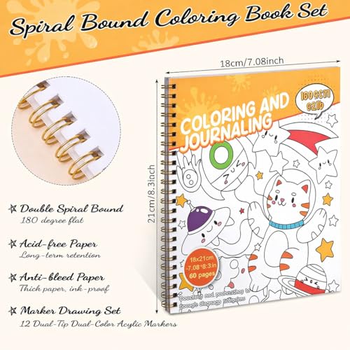 150gsm Coloring Book with Markers, 7x8.3in Travel Coloring Kit for Kids - color: Aliens