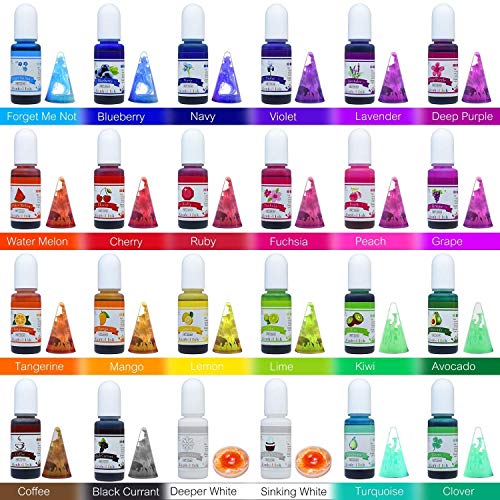 24 Alcohol Ink Set Plus 6 White & 6 Black Alcohol Inks - 36 Alcohol-Based Ink for Resin Petri Dish Making, Epoxy Resin Painting - Alcohol Color Dye for Resin Art, Tumbler Making - 0.35oz Each