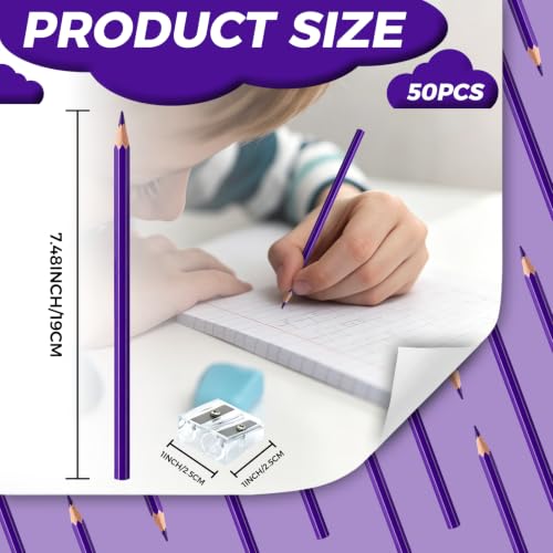 50 PCS Purple Colored Pencils, Pre-sharpened Professional Wooden Art Pencils Set for Artists Painting | Premium Drawing Sketching Supplies - color: purple