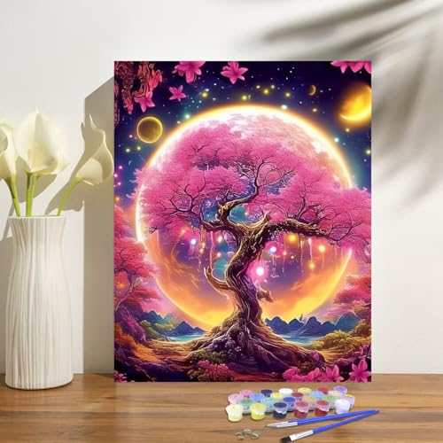 obterie Tree of Life Paint by Numbers Kit for Adults Beginner Tree Oil Painting Kit Adult Paint by Number Kits on Canvas DIY Painting for Beginners Art by Numbers for Gifts Home Wall Decor 16x20 Inch - color: YF012