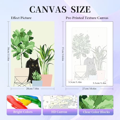 6 Pack Paint by Numbers Kit for Adults & Beginners, Black Cat & Green Plant | Paint by Number Kits on Canvas without Frame, 8x12 Inch, DIY Painting Kit for Home Wall Decor, Gifts for Women & Men - color: OP6NFUS2511-02