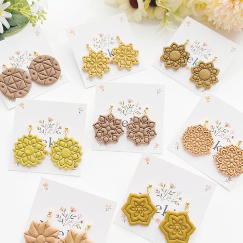 Xaekicr 11 Pcs Mandala Polymer Clay Cutters - Geometric Flower & Boho Shape Jewelry Making Tools for Earrings, Pendants & DIY Crafts, Soft Clay Molds - color: 2D color