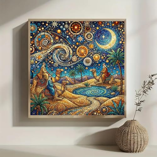 WCHUIMM Pilgrimage Diamond Painting Kits for Adults, 5D Camel Caravan Diamond Art for Beginners, DIY Full Round Drill Paint by Diamonds Dot Gem Art for Adults, Home Wall Decor 12x12 Inch - color: Pilgrimage