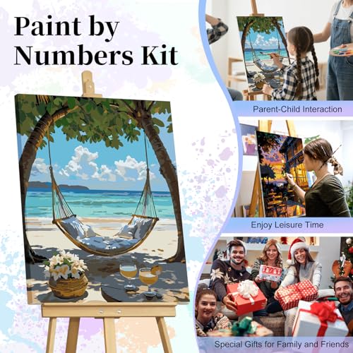 Paint by Numbers Kit for Adults, Hammock Beach Number Painting Canvas Kit - color: LBOPNFP2
