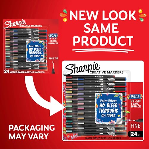 Sharpie Creative Markers Variety Pack, Water-Based Acrylic Paint Markers, Fine Tip, Assorted, 24 Count - style: 24 Count Fine Tip