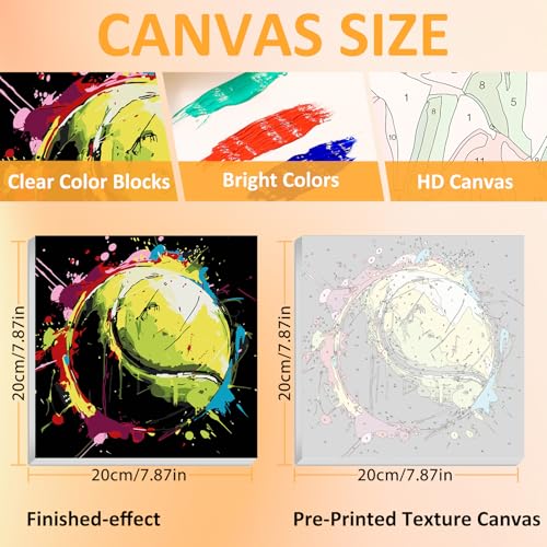 Tennis Paint by Numbers Kit for Kids, 8x8 inch | DIY Paint by Numbers for Kids, Ages 4-8-12, with Frame, Wooden Easel, Gifts Box, Fun and Relaxing,Home Wall Decor - color: Tennis