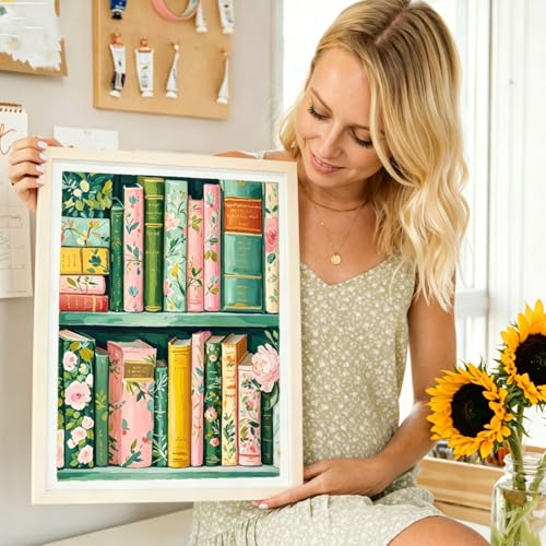 Diamond Art Painting Kits for Adults, Vintage Floral Bookshelf Full Drill Diamond Dots Paintings for Beginners, DIY Round 5D Paint with Diamonds Pictures Rhinestone Gem Art Painting Kits 12x16 Inch - color: Book