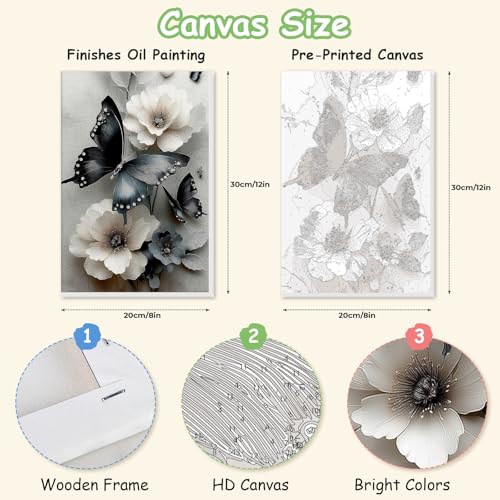Spandrel Butterfly Framed Paint by Numbers Kit for Adult, Flowers Adult Paint by Number Kits on Canvas, DIY Acrylic Oil Animals Painting by Numbers for Home Wall Decor, 8x12in - color: Butterfly, Flower