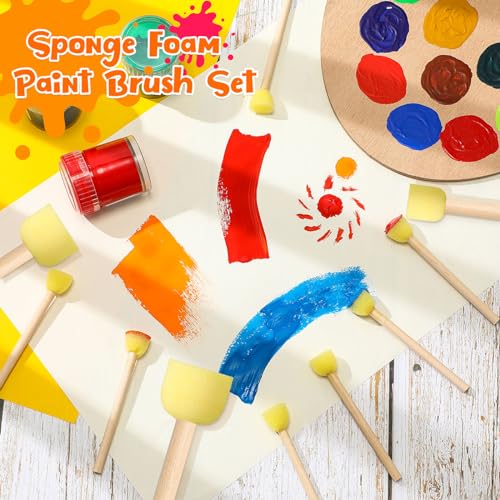 Sabary 100 Pcs Round Sponges Foam Brush Set Paint Sponge Brushes with Wooden Handle Sponge Painting Stippler Set DIY Painting Tools Stippling Kits for Arts and Crafts Acrylic(4 Sizes) - size: 0.6/0.8/1.2/1.6 Inch Set