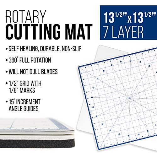U.S. Art Supply 14"x14" Self-Healing Cutting Mat 7-Ply - Rotary White/Blue - size: 14"L x 14"W