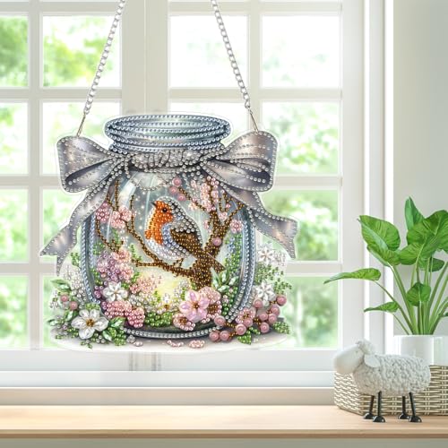 Bowetile Birds Diamond Art Hanging Kits for Adults, Diamond Art Suncatchers Bird, 5D Special Shape Diamond Painting Pendant Window Ornament Gifts for Home Wall Garden Decor - color: Birds