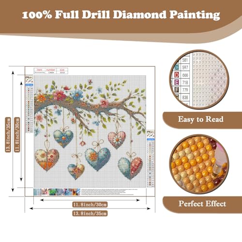 Xoaoes Heart Flower Diamond Art Kits for Adults, 5D Diamond Painting Kits | DIY Gem Painting, Crafts for Adults, Dimond Art Paintings Kit, Full Drill Diamond Dot for Home Wall Decor 14 X 14 Inch - color: CM064