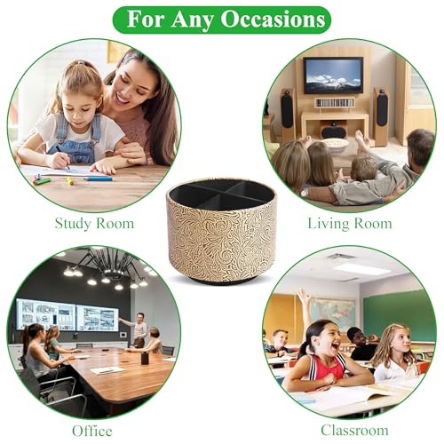 Round Leather Art Supply Organizer,Remote Control Holder,360 Degree Spinning,Multi-Functional Pencil Holder,4 Compartments Desktop Stationary Organizer(1-Yellow Black) - color: 1-Yellow Black