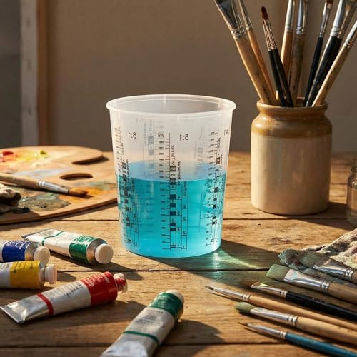 60 Pcs Paint Mixing Cups 64 oz Graduated Mixing Bucket with 12 Lids | Plastic Measuring Cups with Ratios, for Epoxy Resin, Liquids, Automotive Painting, Art, Crafts, Disposable or Reusable - size: 64 oz