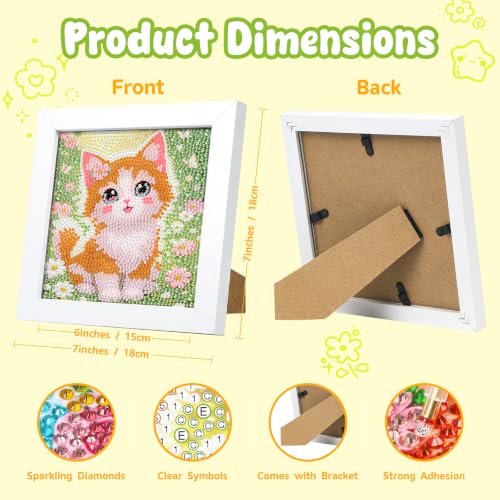 Cat Diamond Art Kits for Kids Ages 4-8-12 with Wooden Frame 7x7 Inch | DIY Animal Diamond Art Painting Kit for Girls Boys, 5D Gem Art Kit for Beginners, Birthday Gift, Relaxing Hobby, Home Decor - color: HMKDPUS-26503