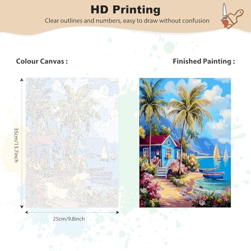EOBROMD Framed Paint by Numbers Kits for Adults - Wooden Easel, Landscape Beach DIY Kits Crafts for Beginner, Painting on Stretched Canvas, Oil Paint by Numbers for Home Decor Gift 10x14 Inch - color: LG023