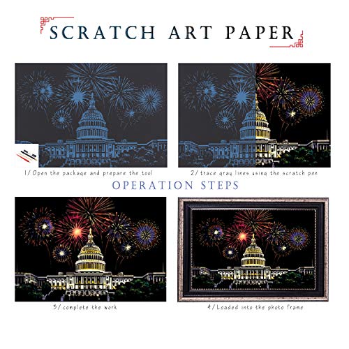 DESINIK Scratch Painting Art for Adults -Scratch Painting Foil Art for Adults, Scratchboard Set(A4) with 4 Tools & 8 Sheets,City Series Creative Gifts(Sakura) - color: Sakura