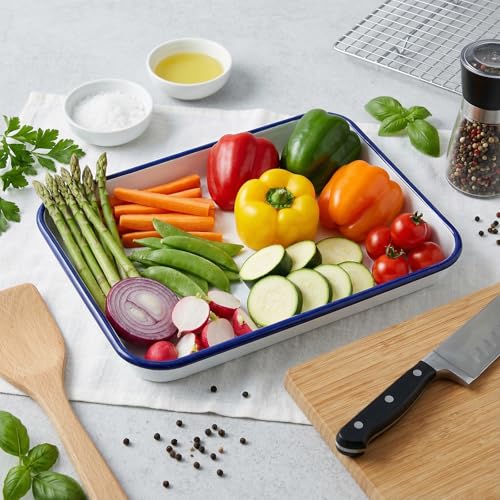 Elsjoy 4 Pack Enamel Butcher Tray, 10.8 x 7.7 Inch Rectangular Paint Palette Enamel Tray, Vintage Enamelware for Painting, Food Storage