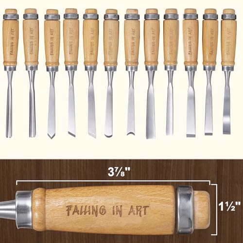 Falling in Art 12Pcs Wooden Carving Chisel Set with a Leather Pouch