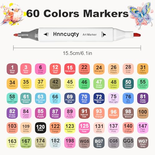 Hnncugty Alcohol Markers Set-Case & Holders 60 Colors Dual Tips Art Markers | Brush Pens Chisel & Fine Artist Sketch Pens Art Supplies for Adult Coloring Books, Drawing, Painting, Sketching Illustration - color: 60 Colors