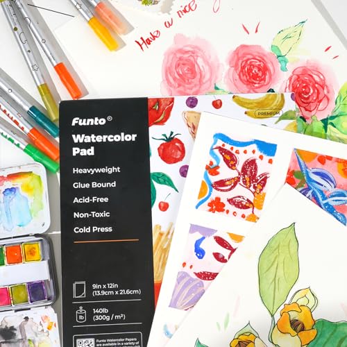 Funto Watercolor Paper Pads, 9x12, 140lb/300gsm, 30 Sheets Each, Cold Pressed, Acid-Free Heavyweight Art Paper for Painting, Drawing - color: 9x12-White-2Pack
