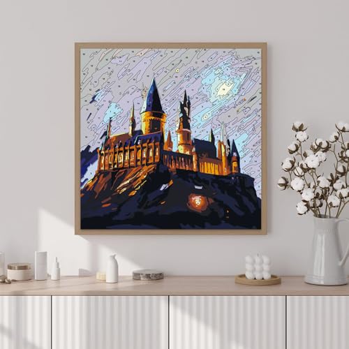 Artunion Framed Paint by Numbers Kit for Adults Beginners & Kids Ages 8-12,Magic Castle Paint by Number with Frame,Starry Night Paint by Numbers Kit on Canvas 10 * 10 Inch Without Easel - color: ZXT-342-F