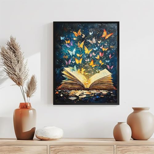 TCDZMYGS Book Paint by Numbers Kit for Adults Beginner,Butterfly Adult Paint by Number Kits on Canvas Without Frame,DIY Acrylic Oil Painting by Numbers Kits for Home Wall Decor 16x20 inch - color: paint by number-book-1218