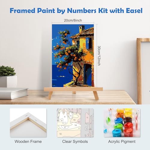 MOGTAA Landscape Paint by Numbers Kit for Adults Beginners Kids with Frame, Oranges Tree Adult Paint by Number Kits on Canvas with Easel, Easy DIY Oil Painting Kits for Home Decor, 8x12in - color: Landscape4
