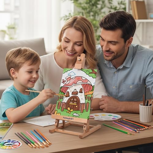52 Pcs Kids Acrylic Paint Set with Table Easel, Green | Art Painting Kit with Paints, Canvas Panels, Paintbrushes, Canvas Supplies Kit for Kids, Adults, Beginners, and Artists - color: Green