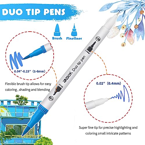 ZSCM 100 Colors Duo Tip Brush Markers Art Pen Set, Artist Fine and Brush Tip Colored Pens, for Adult Coloring Books Christmas Cards Drawing, Note taking Lettering Calligraphy Journaling - color: 100 Colors