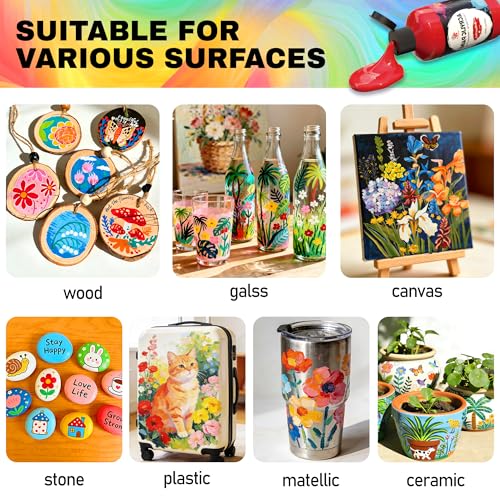 TBC The Best Crafts 24 Colors Acrylic Paint Set, 250ml (8.45oz) Each, Non-Toxic, Includes 10 Professional Brushes + Sponge + Painting Knife, for Canvas Wood Ceramic Rock Painting & DIY Crafts for Adults Artists