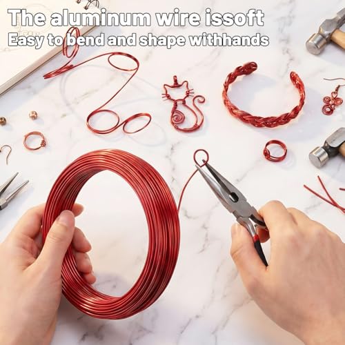Tenn Well 165ft 18 Gauge Aluminum Craft Wire Red Bendable for Jewelry | Bendable metal wire for sculpting, floral making, wreath making, wire wrapping, Christmas - color: Red