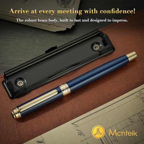 MCNTEIK 317 Rollerball - Stunning Luxury Blue Lacquer Pen with 24K Gold Finish, Schmidt Black Ink Refill, Fancy Gift Set for Men & Women, Professional, Graduation Executive Office, Nice Classic Pens - color: Blue and 24K Gold