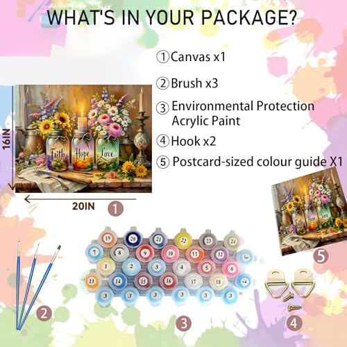 Faith Hope Love Wishing Bottle Paint by Numbers Kit for Adults 16x20 inch | Adult Paint by Number Kits on Canvas, DIY Acrylic Oil Painting by Numbers for Gift Home Wall Decor (Without Frame) - color: MT22256-US