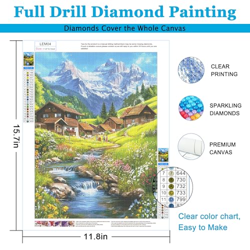 Diamond Art Kits for Adults,Mountain Diamond Painting Kits for Adults | Cabin Dimond Art Paintings,Scenery 5d Diamond Painting Kit with Diamond Art Accessories for Home Wall Decor 12 x 16inch - color: LEM04