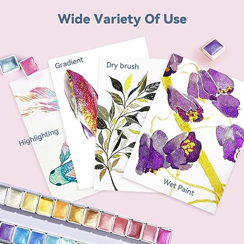 Paul Rubens Artist Watercolor Paints-Metallic Glitter Solid Colors-Pink Portable Metal Case with Palette-24 Color Set Sparkle Watercolor - color: Paints-Glitter 24 Colors