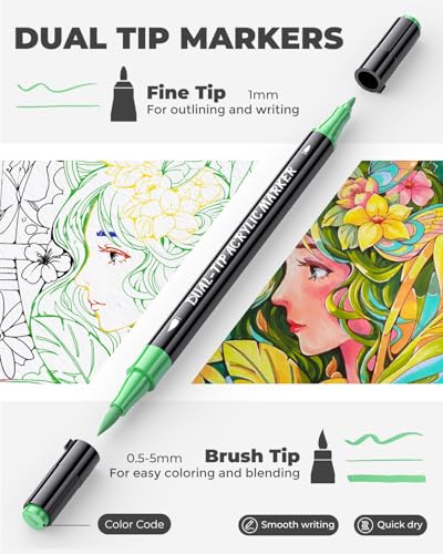 JusArt Acrylic Paint Markers 72 Colors, Dual Tip Art Supplies with Canvas | Acrylic Markers for Kids, Paint Pens for Wood Glass Fabric, School Supplies & Classroom Must Haves, Great Gift for Artists. - color: Canvas Bag - 72 Colors